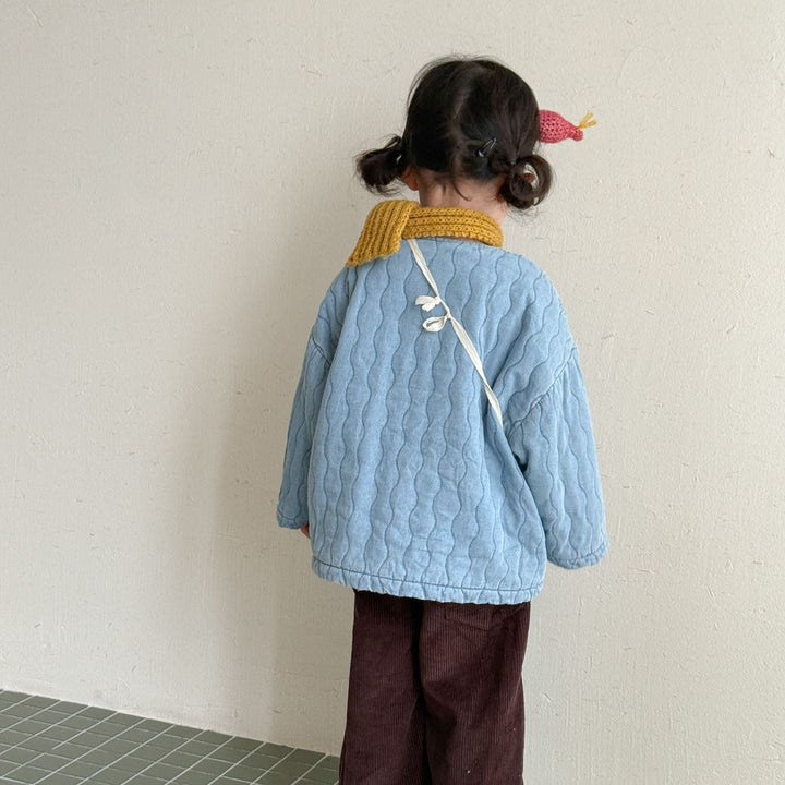 【80-150】ノーカラーキルティングデニムジャケット