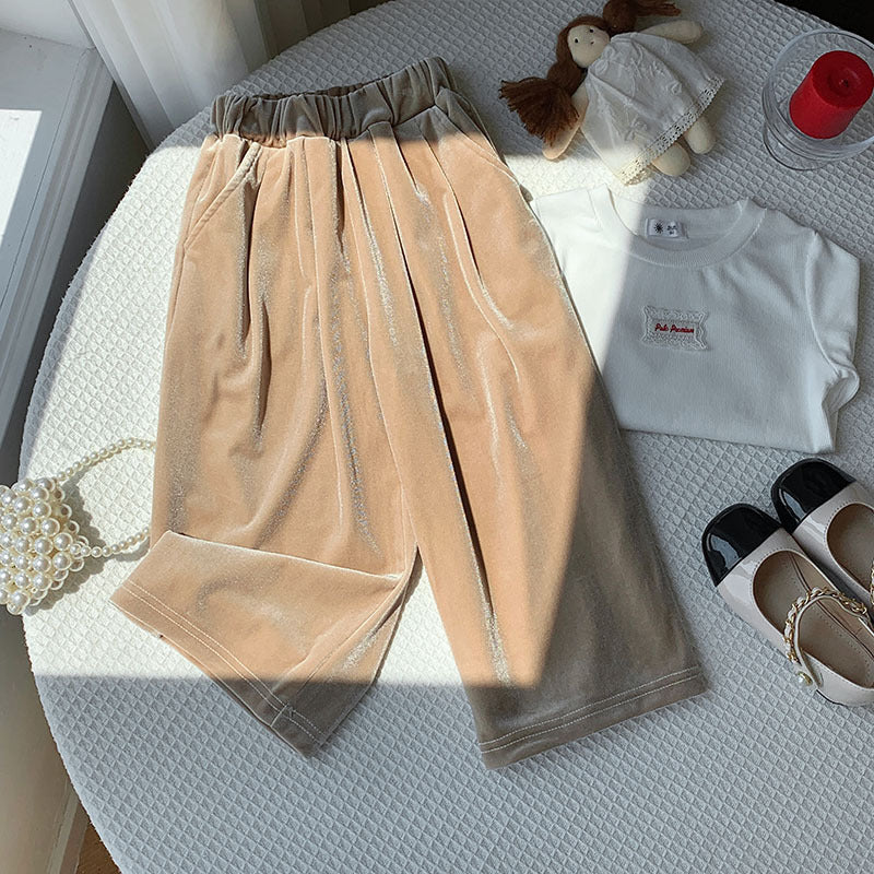 【90-150】ロングワイドベロアパンツ