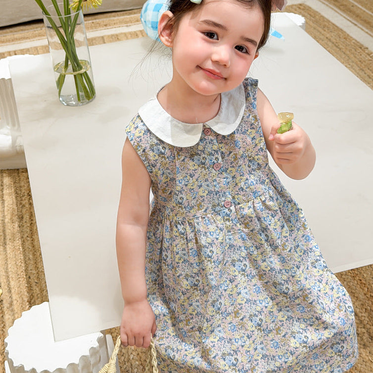 【80-140】ラウンドカラー小花柄ワンピース