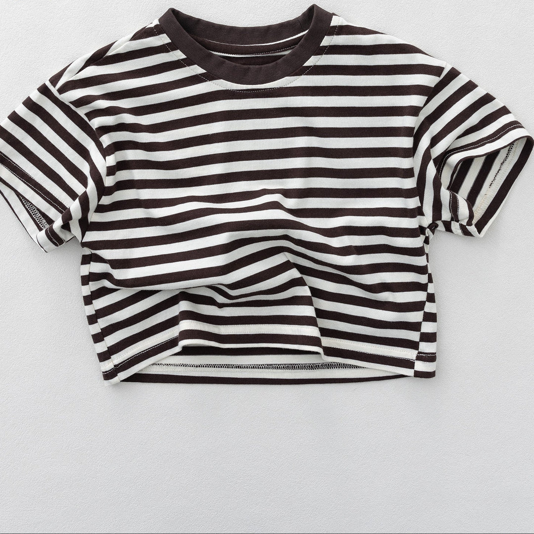 【80-130】シンプルボーダー柄Tシャツ