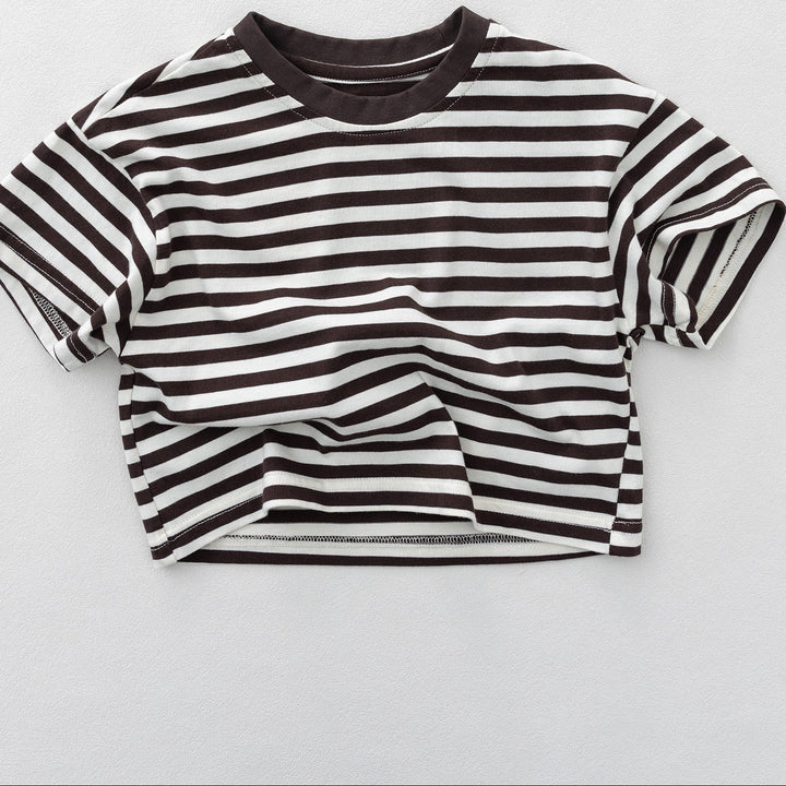 【80-130】シンプルボーダー柄Tシャツ