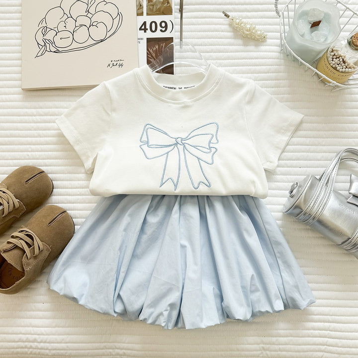 【90-140】フロントリボンTシャツ×ショートパンツセット