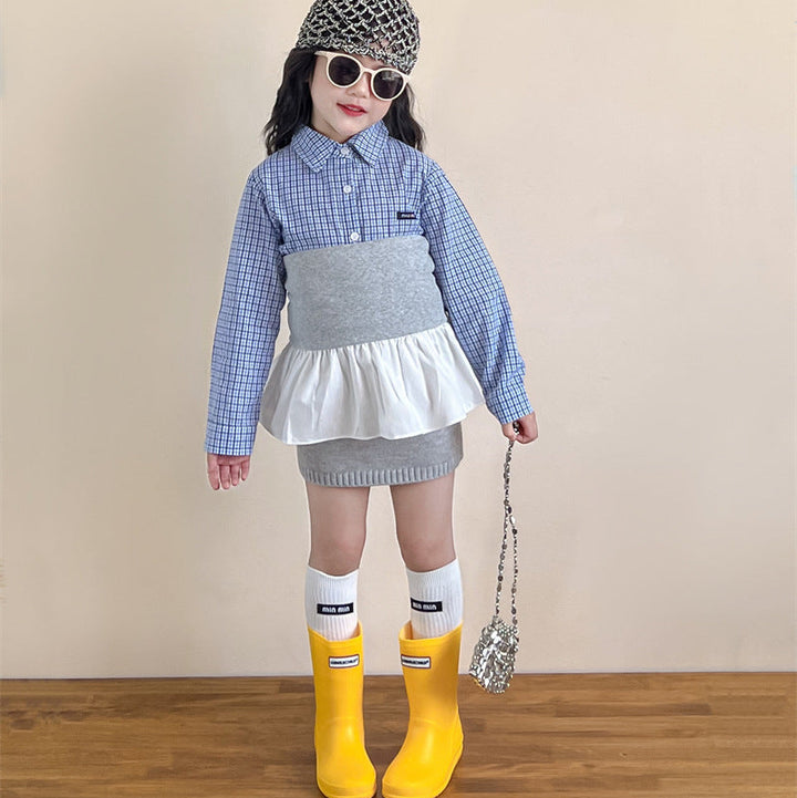 【90-140】シンプルチェック柄シャツ