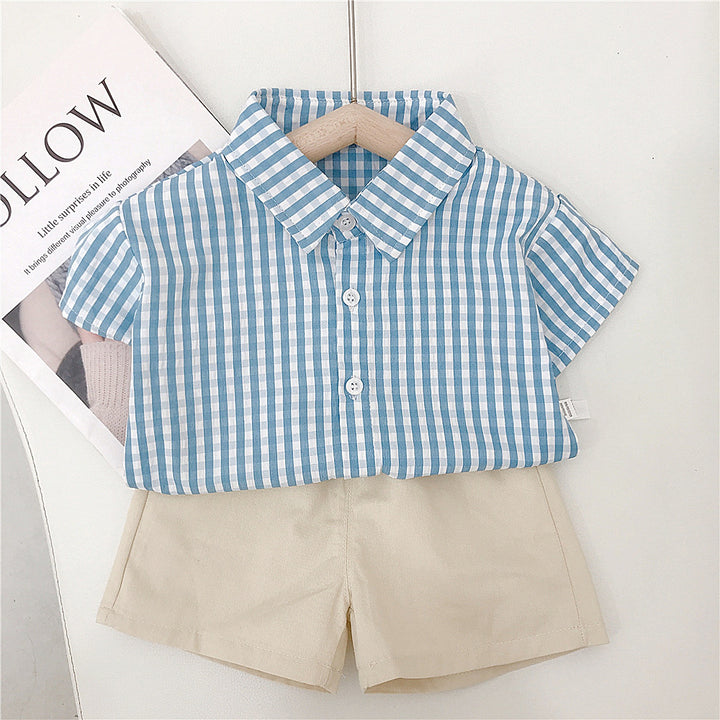 【80-130】ストライプ半袖シャツ×ハーフパンツセット