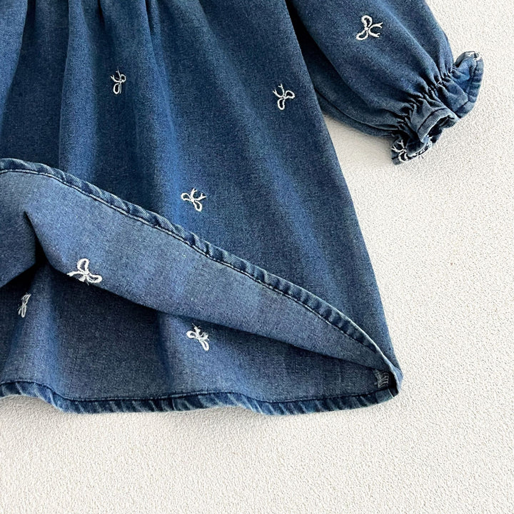 【73-120】リボン刺繍デニムワンピース