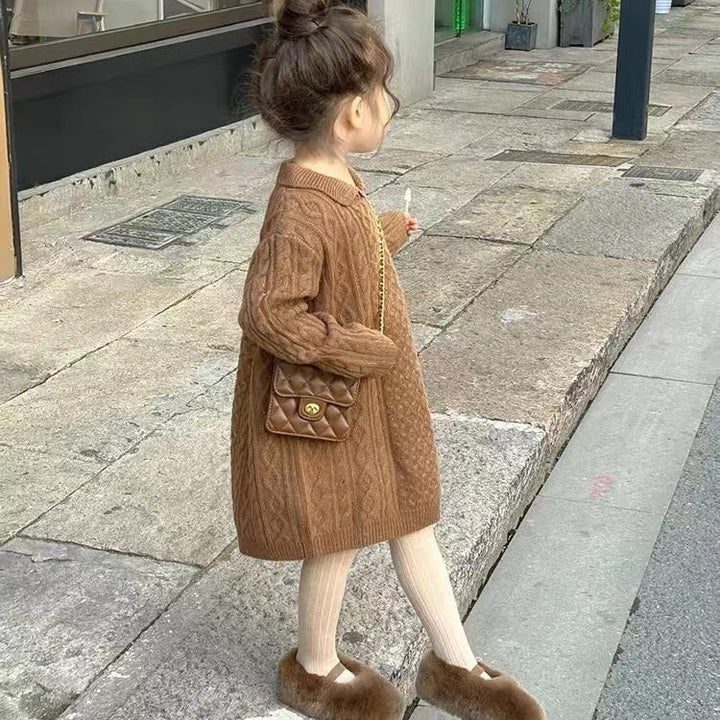 【90-140】襟付きケーブルニットワンピース