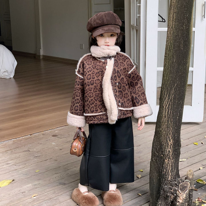 【90-140】ボアデザインレオパード柄ショートコート