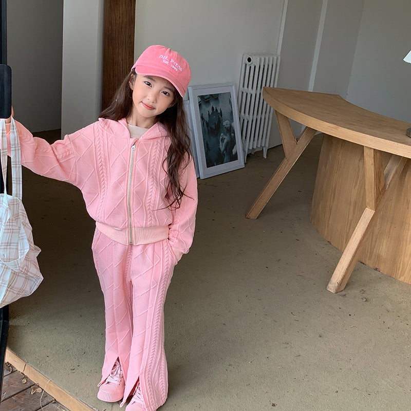 【90-150】フルジップフーディーニットパーカーセットアップ