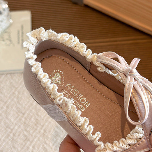 【14.5-21.5】リボン＆フリルデザインバレエシューズ