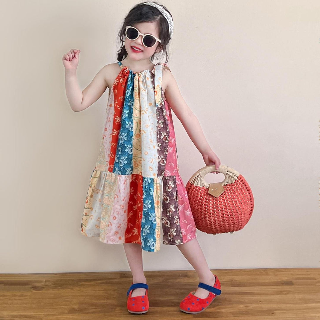 【90-140】花柄切替デザインワンピース