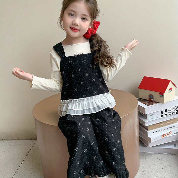 【90-140】トップス×リボン柄フリルデザインセットアップ