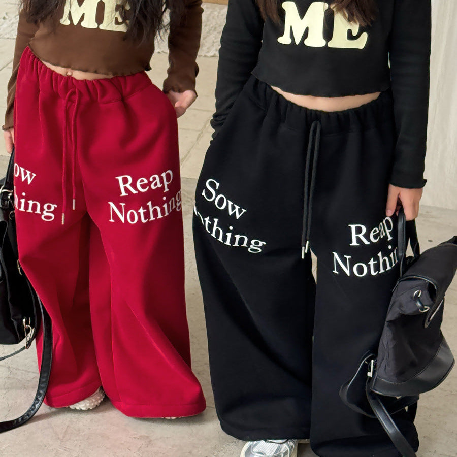 【90-150】ロゴデザイン裏起毛ロングパンツ