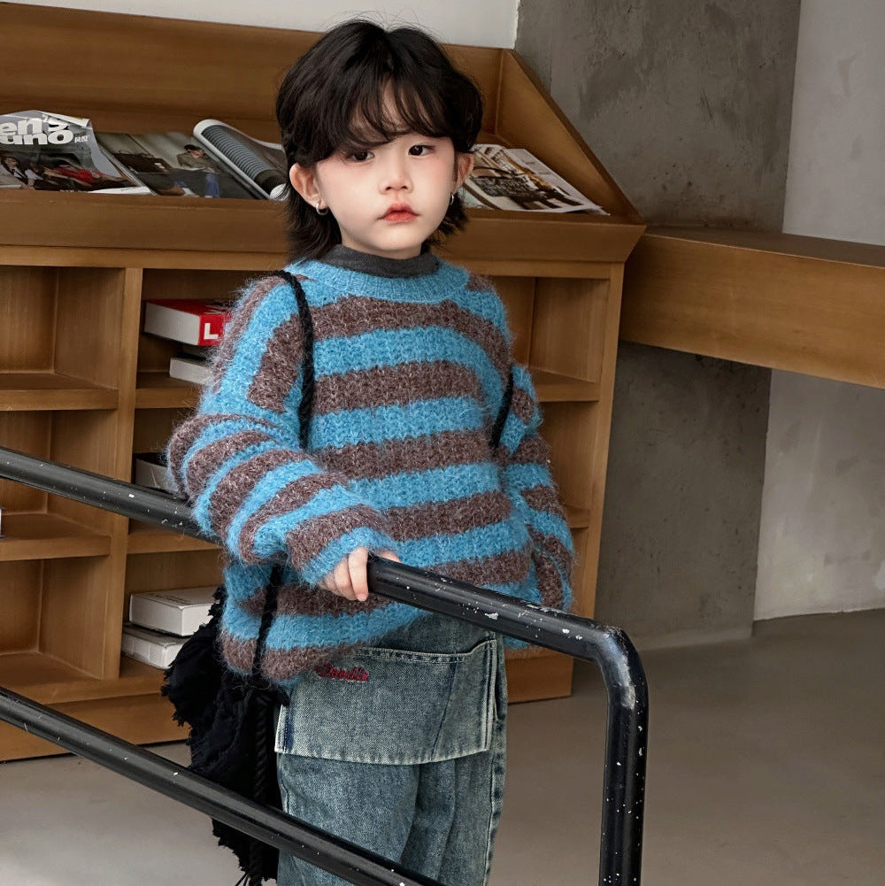 【90-150】ボーダー柄ニットプルオーバー