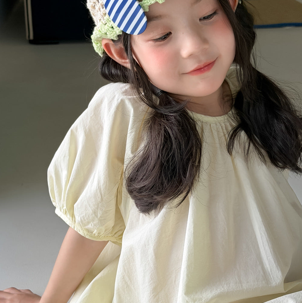 【100-150】レースデザインパフスリーブワンピース