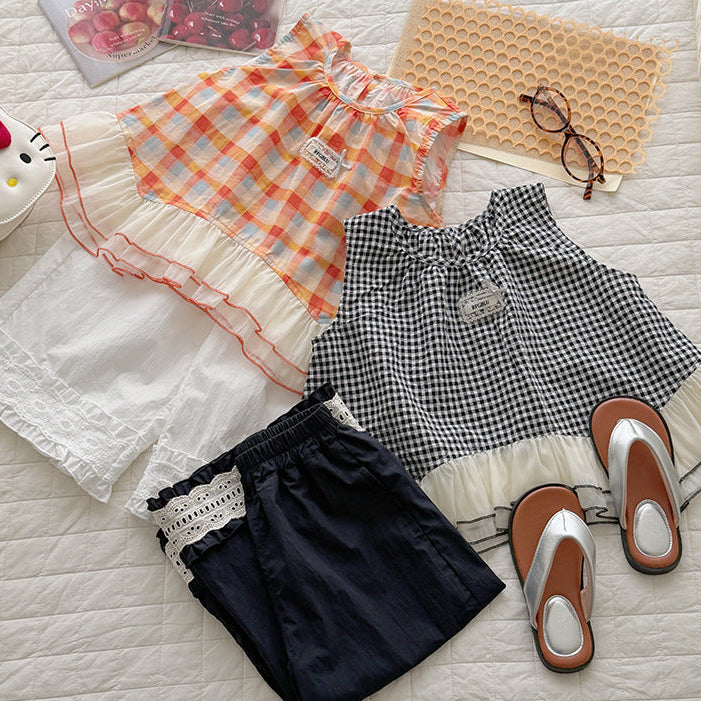 【90-150】マルチカラーギンガムチェックノースリーブ