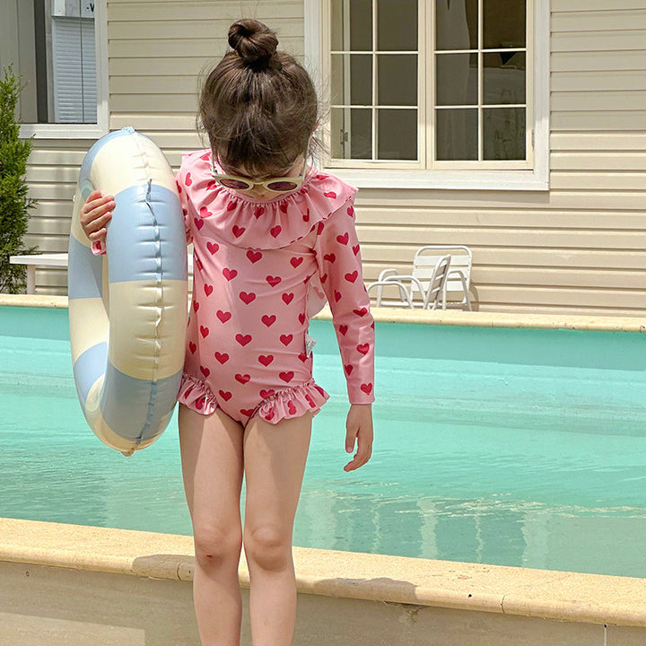 【90-140】ハート柄フリルデザインスイムウェア