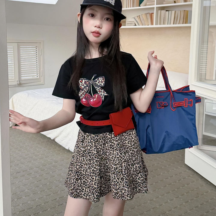 【100-150】リボン＆cherryデザインＴシャツ