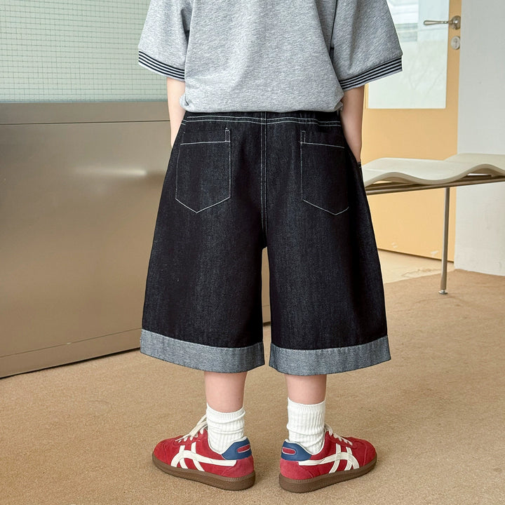 【90-150】ロールアップミドル丈デニムパンツ