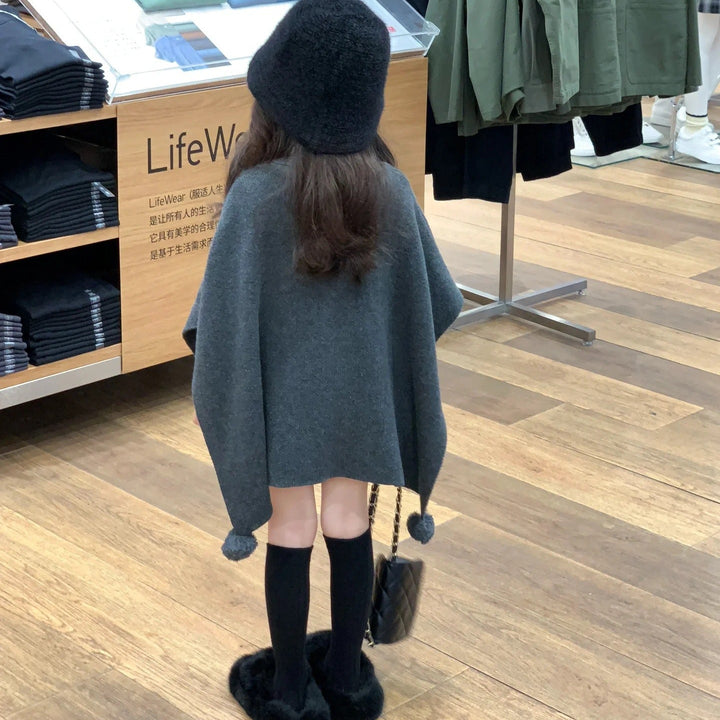 【90-140】ポンポン付きニットケープ