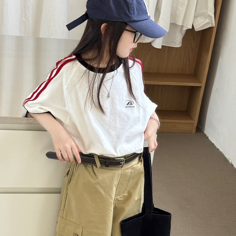 【100-150】ラインデザインTシャツ