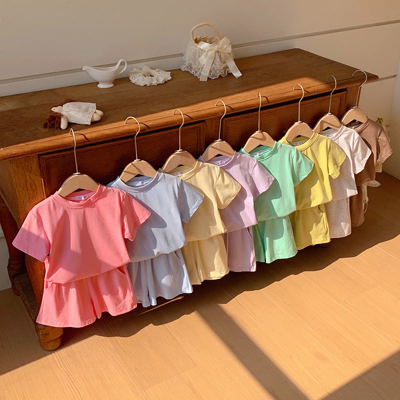 【90-150】シンプルカラーTシャツ×ハーフパンツセット