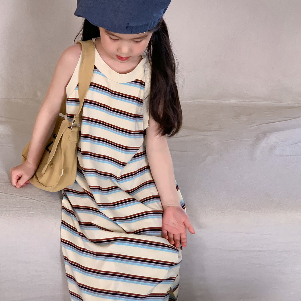 【80-150】マルチボーダーノースリープワンピース