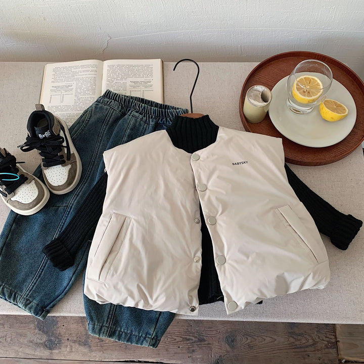 【90-140】バックロゴ中綿ベスト