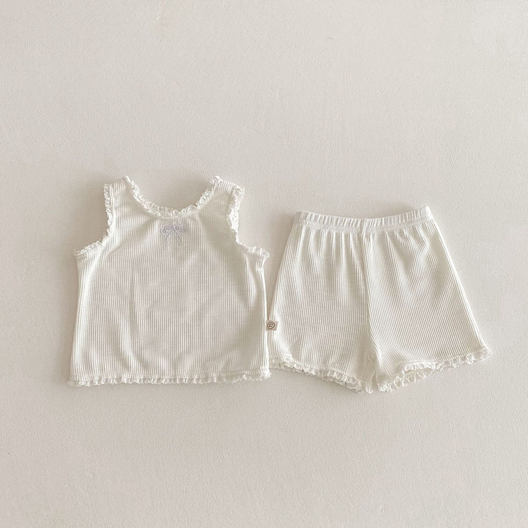 【73-100】フリルデザインノースリーブ×ショートパンツセット