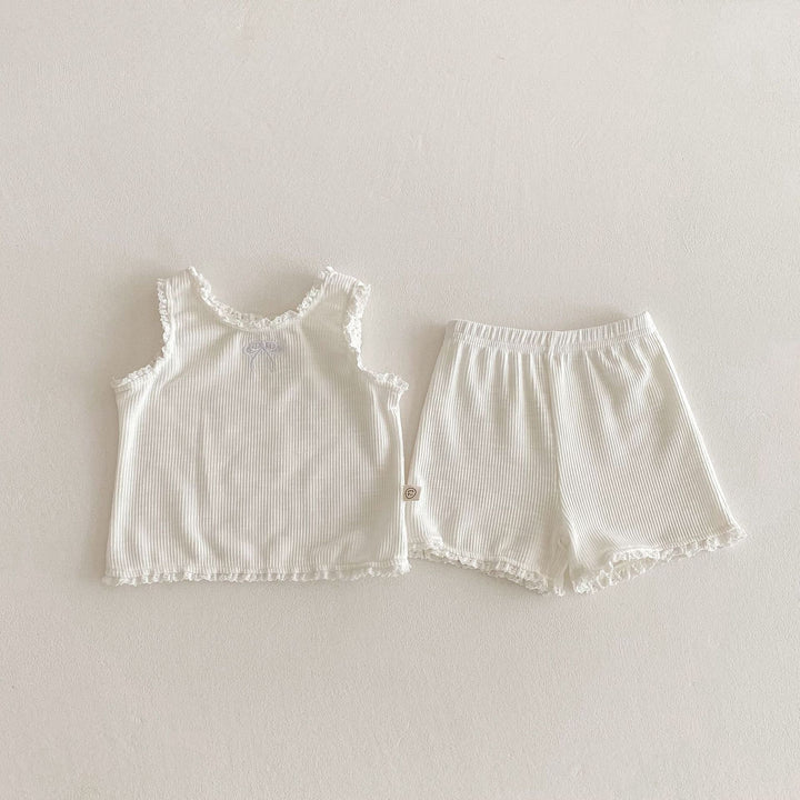 【73-100】フリルデザインノースリーブ×ショートパンツセット