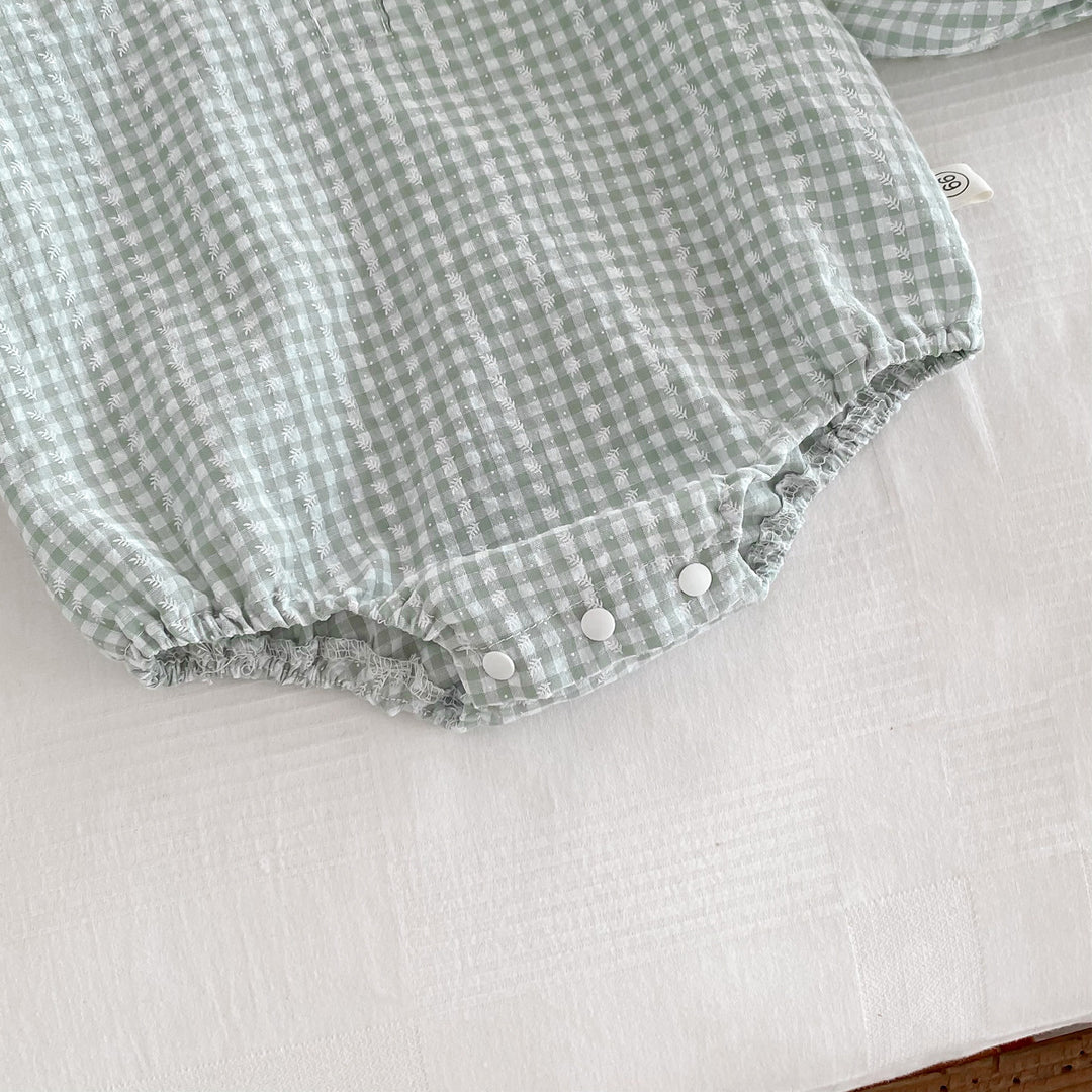 【73-90】スカラップカラーチェック柄ロンパース