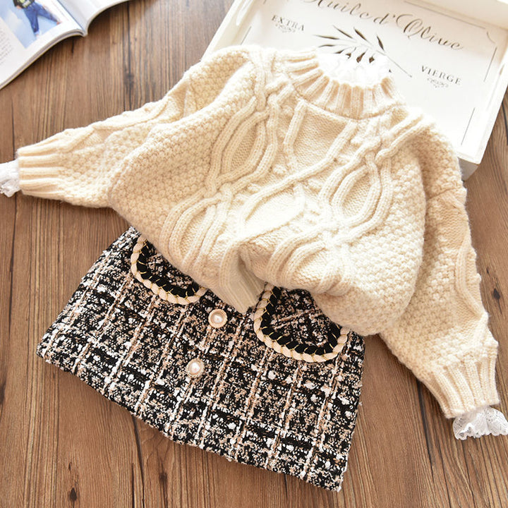 【100-150】ボタンデザインチェック柄ミニスカート