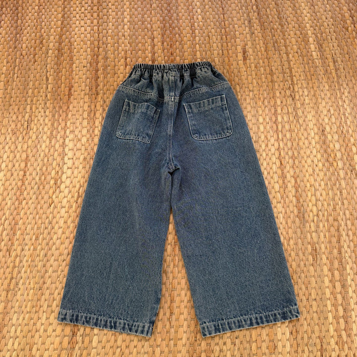 【90-140】サイドスター刺繍デニムパンツ