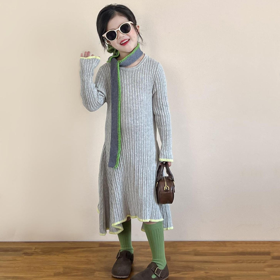 【90-140】アシンメトリーニットワンピース