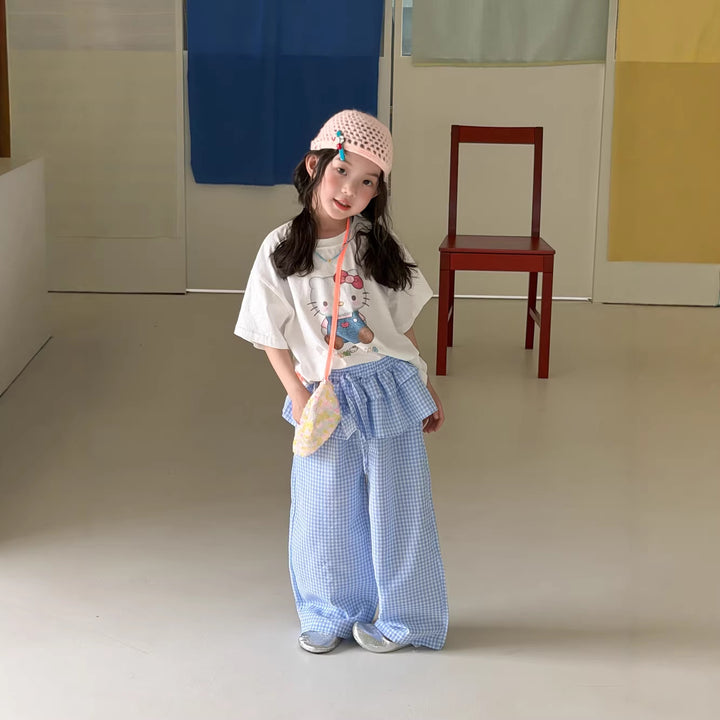 【100-150】チェック柄スカートレイヤード風パンツ