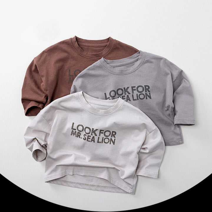 【80-130】ロゴデザイン長袖Tシャツ