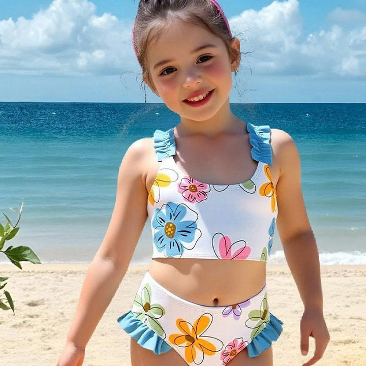 【90-120】フリルデザイン総柄セパレートスイムウェア