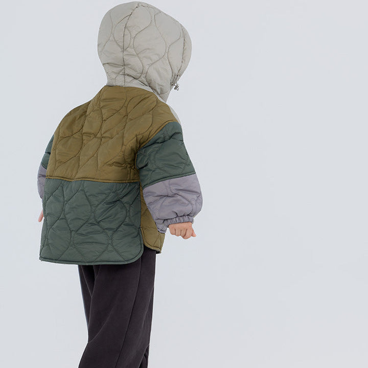 【90-150】カラーブロックデザイン中ボアジャケット