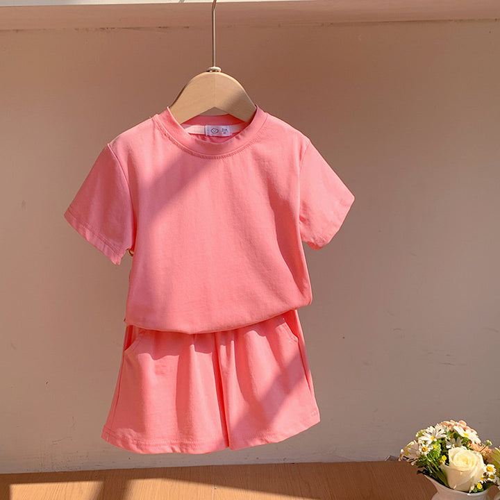 【90-150】シンプルカラーTシャツ×ハーフパンツセット