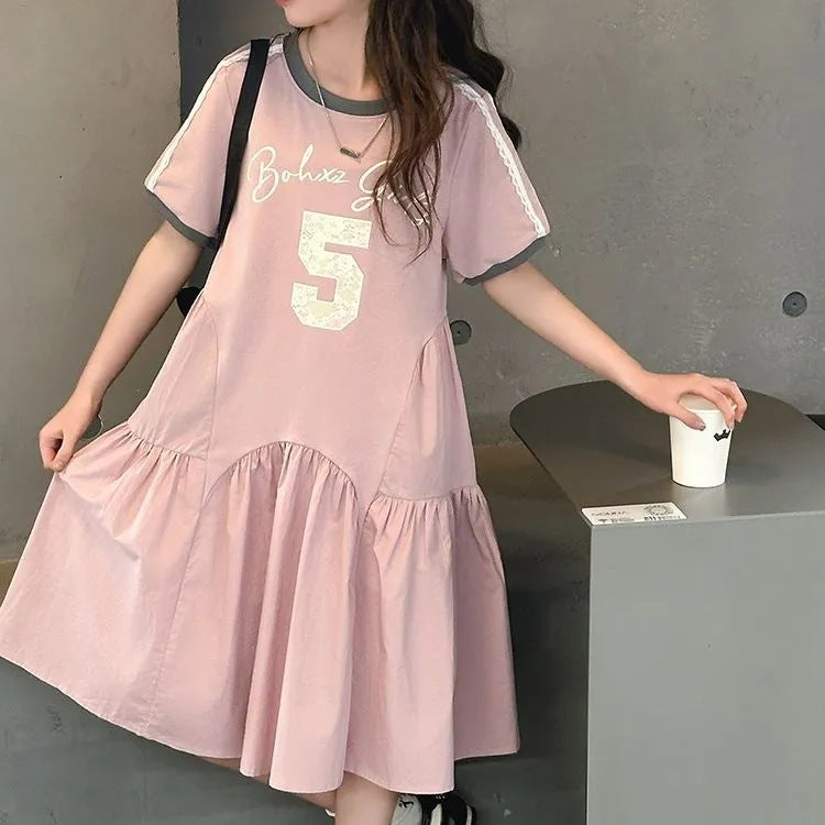 【120-150】デザイン切替半袖カジュアルワンピース