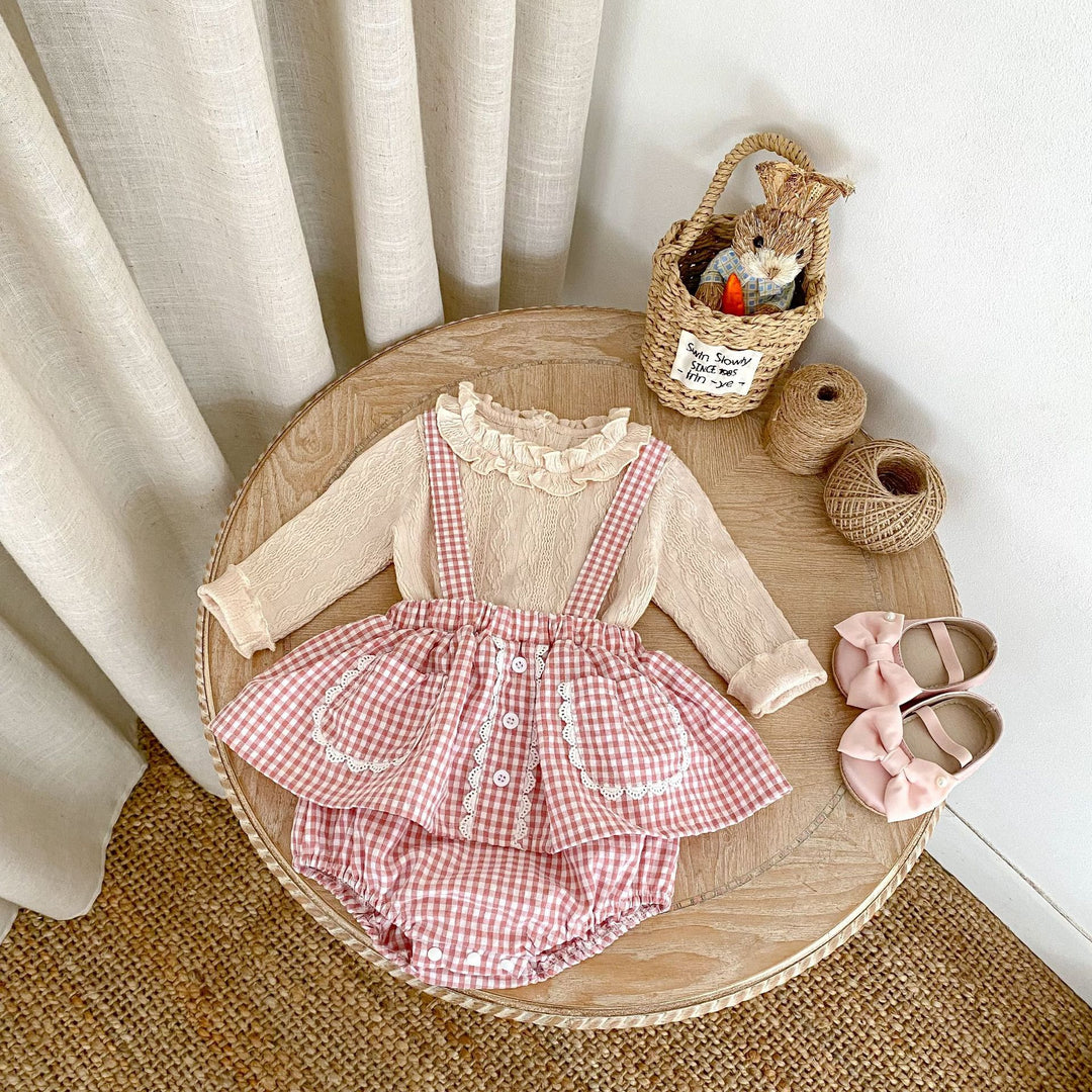 【73-110】チェック＆レースサスペンダーブルマ