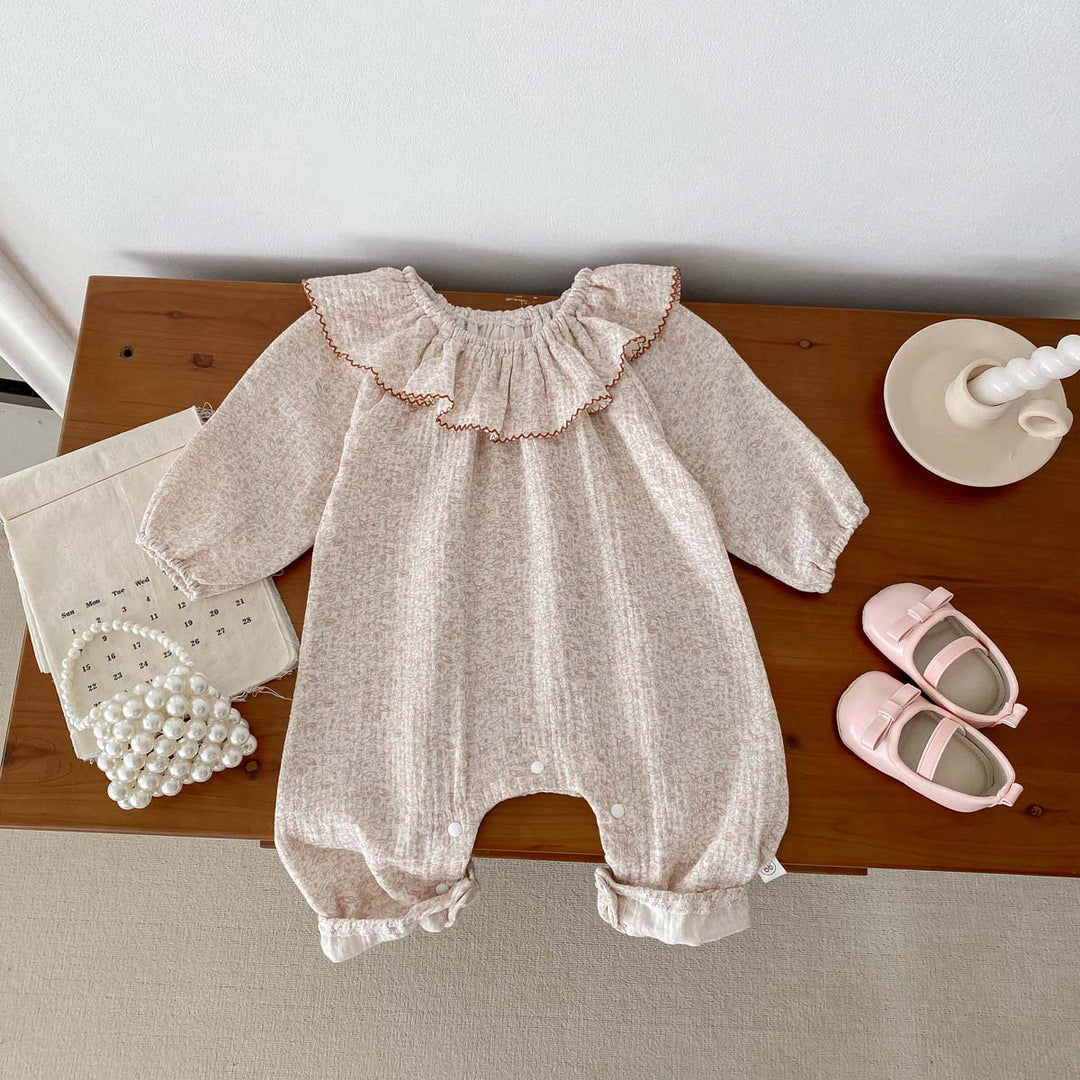 【73-90】ラッフルカラー小花柄ロンパース