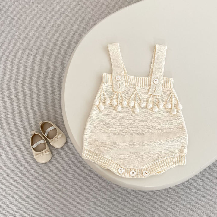 【73-100】ポンポンデザインショートロンパース