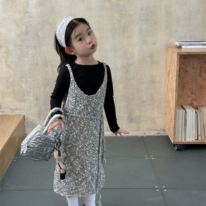 【90-140】ウエストリボンニットワンピース