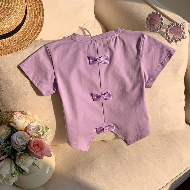 【90-140】バックカット＆リボンTシャツ