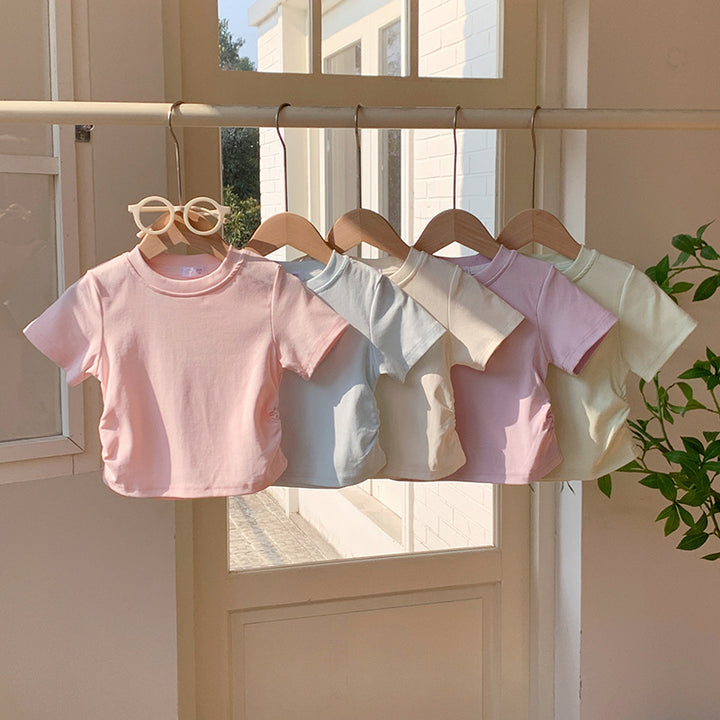 【90-150】シャーリングシンプルTシャツ