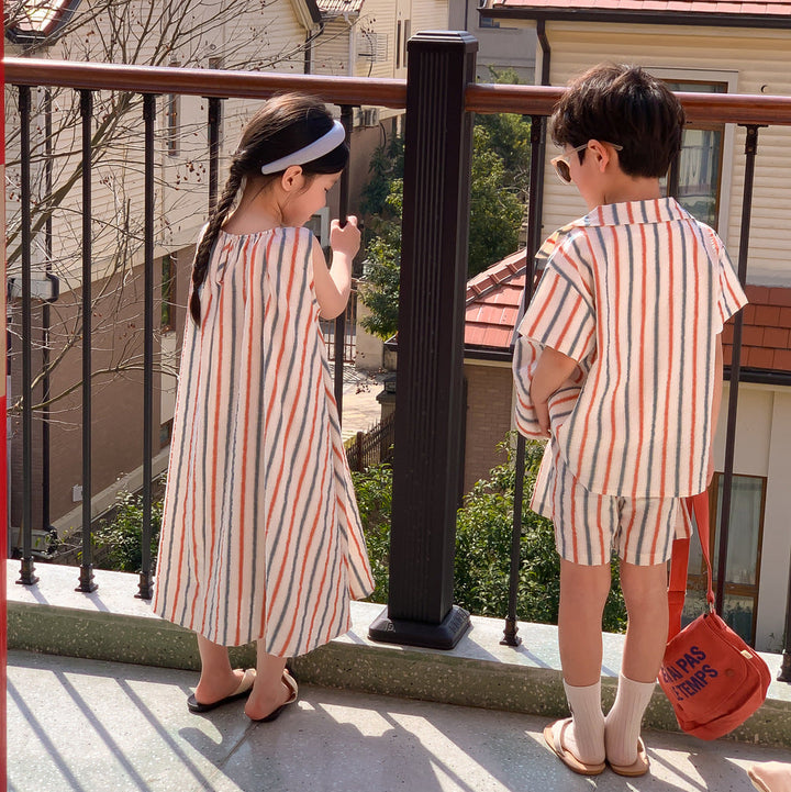 【80-140】マルチストライプ半袖セットアップ