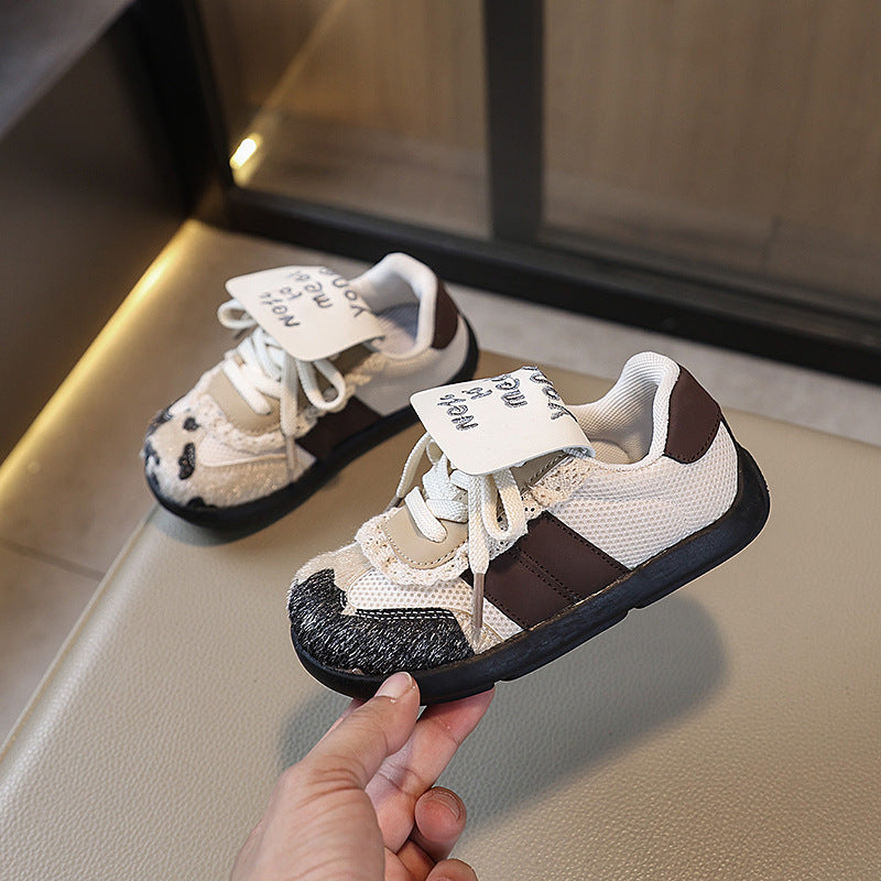 【16.0-22.0】レース×ロゴデザインスニーカー
