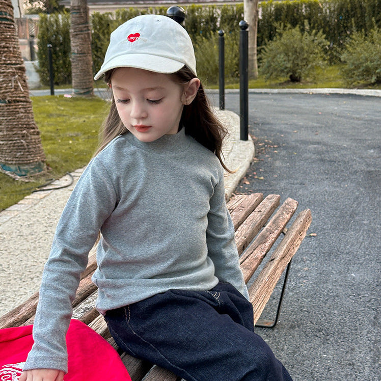 【90-150】ハイネックシンプル長袖カットソー