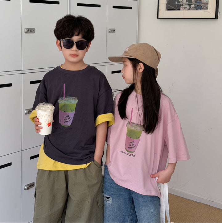 【100-150】抹茶ドリンクデザインTシャツ