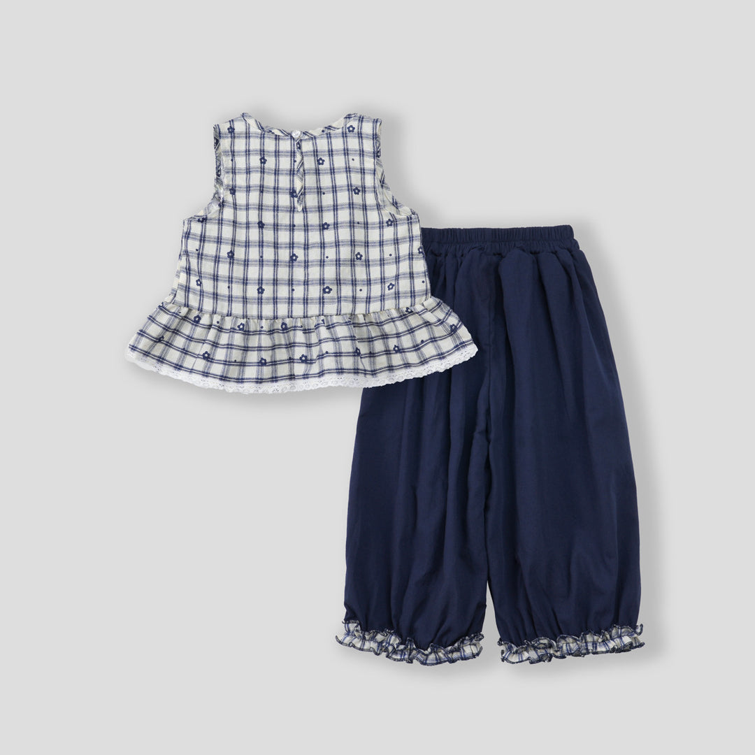 【90-140】花柄＆チェック柄フリルヘムセットアップ